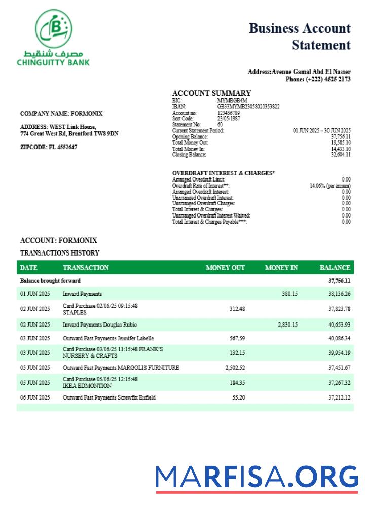 Blank Chinguitty firm account statement Word and PDF template (1)